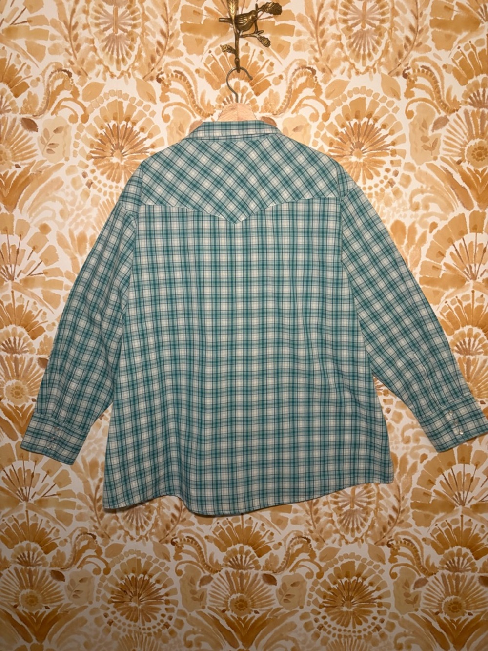 Wrangler Men’s Teal Plaid Western Snap Button Shirt | Rugged Cowboy Ranch Outdoo - Picture 5 of 7